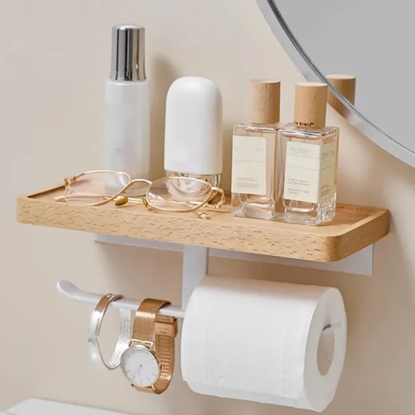 Wooden Tissue Rack Dual Space-saving Durable Hotel Toilet Roll Paper Tissue Holder Bathroom Gadget Accessories - Image 6