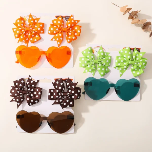 3Pcs/set Kids Cute Solid Dot Hairpin Colorful Heart Sun Glasses Set Girls Boutique Bowknot Hair Clips Children Hair Accessories - Image 4