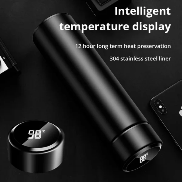 1pc 500ml Black Stainless Steel Creative Smart Thermos BottleTemperature Display Thermal Mug Male Female Portable Business Gift - Image 2