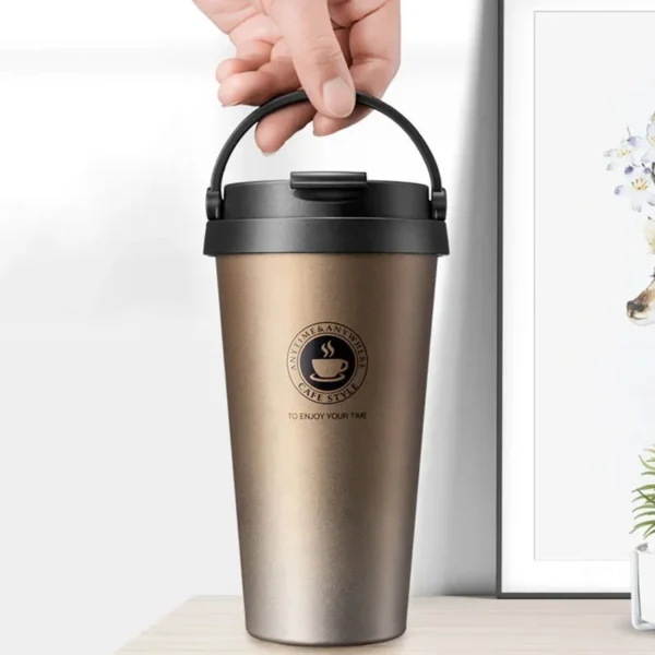 500ml Insulated Travel Coffee Cup Double Wall Leak-Proof Thermos Mug Vacuum Stainless Steel Tea Tumbler with Lid and Handle - Image 4