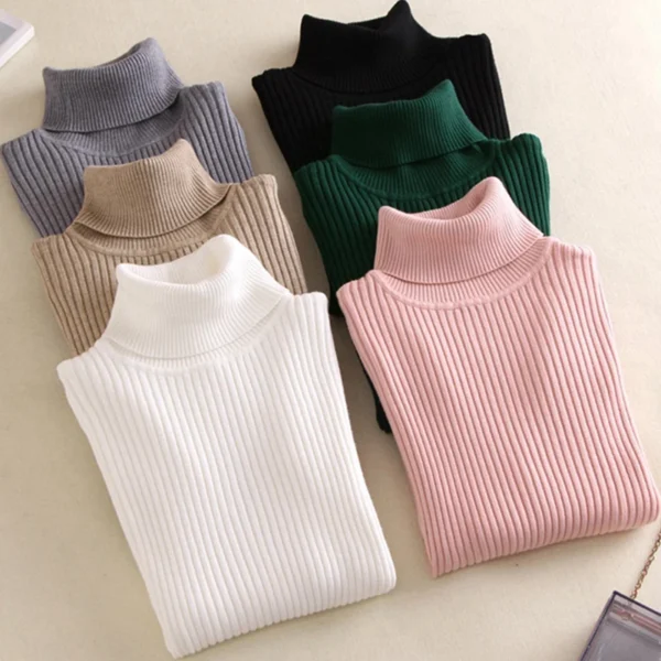 2024 Autumn Winter Women Knit Solid Turtleneck Pull Sweater Casual Rib Jumper Tops Female Home Pullover Y2K Clothing - Image 6