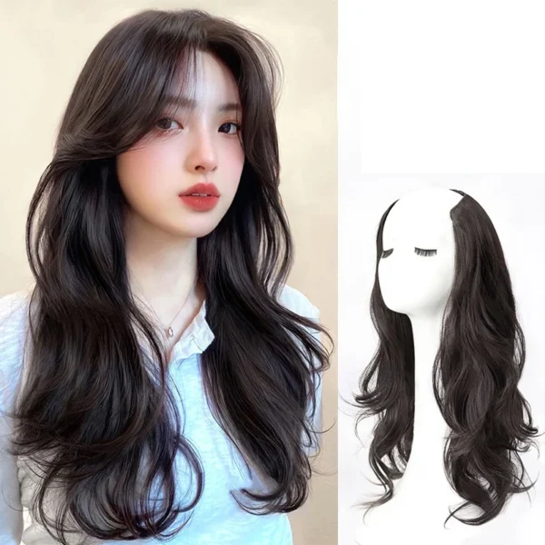 Synthetic Women Long Curly Invisible Seamless V-shaped Wig Simulated Increase Volume Fluffy High-level One-piece Hair Extension