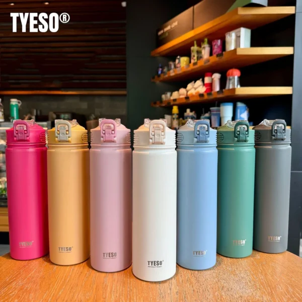 Tyeso 600/750ML Thermos Bottle With Straw Stainless Steel Car Thermal Cup Sports Water Bottles Keeps Cold and Heat Thermal Mug - Image 3