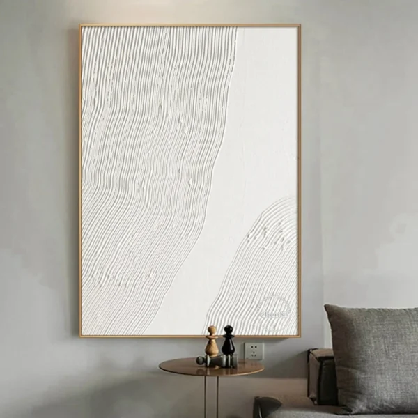 Home Decoration Hot Sale Contemporary Hand-painted Abstract White Line Paintings On Canvas Large Bedroom Decoration Unframed