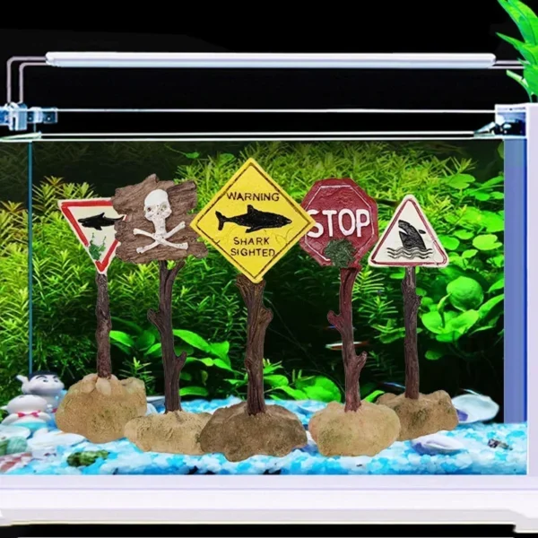 Resin Aquarium Decoration Ornaments Artificial Shark Warning Sign Landscaping Accessories for Fish Tank Aquarium Background - Image 3