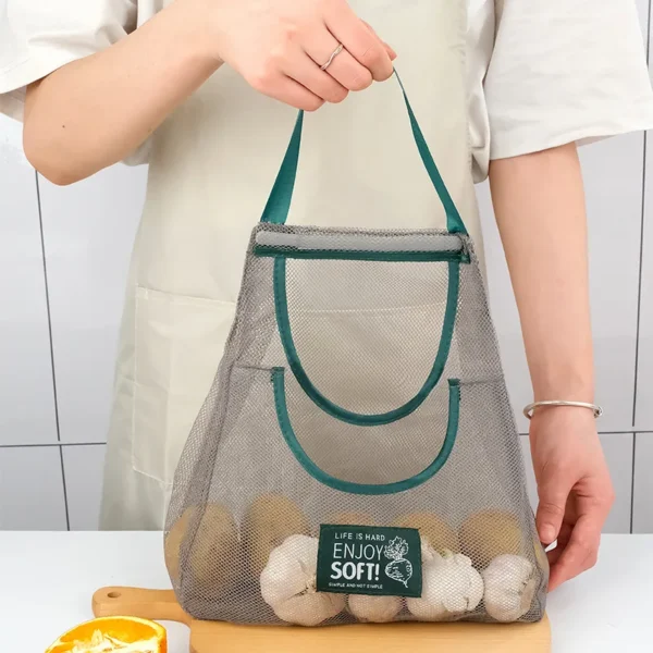 1pc 40x50cm Green Multi-purpose Storage Household Hanging Bag Fruits And Vegetables Portable And Breathable Hanging Storage Bag