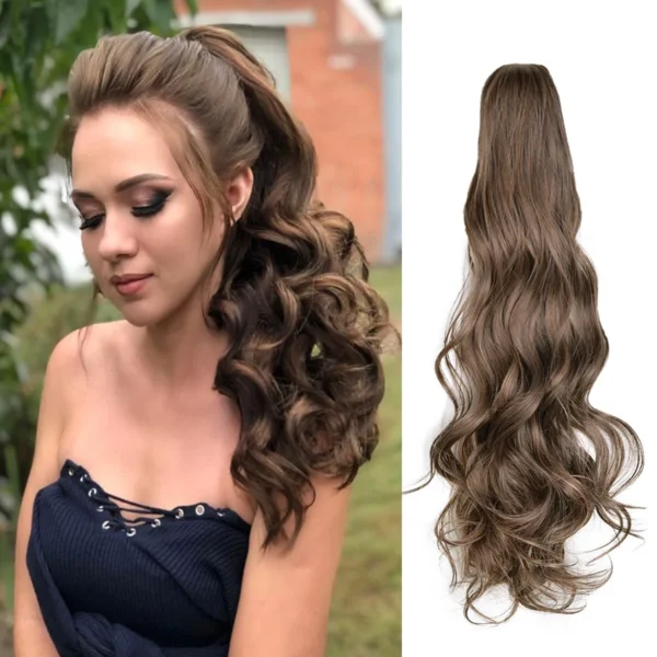 24 Inch Long Smooth Overhead Ponytail Hair Ponytail Claw Clip Hair Extensions 150g/Pack Drawstring Curly Wavy Hairpiece Pigtail