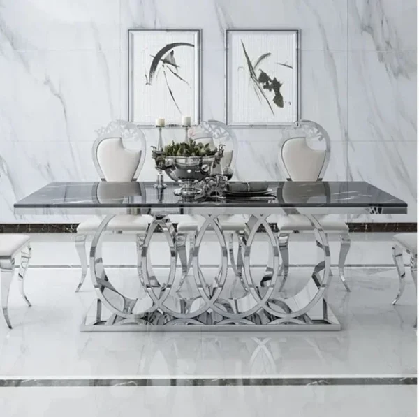 Stainless Steel Dinning Table Set Marble Tops Modern Furniture New Design Fancy Luxury Marb for All Occasions - Image 2