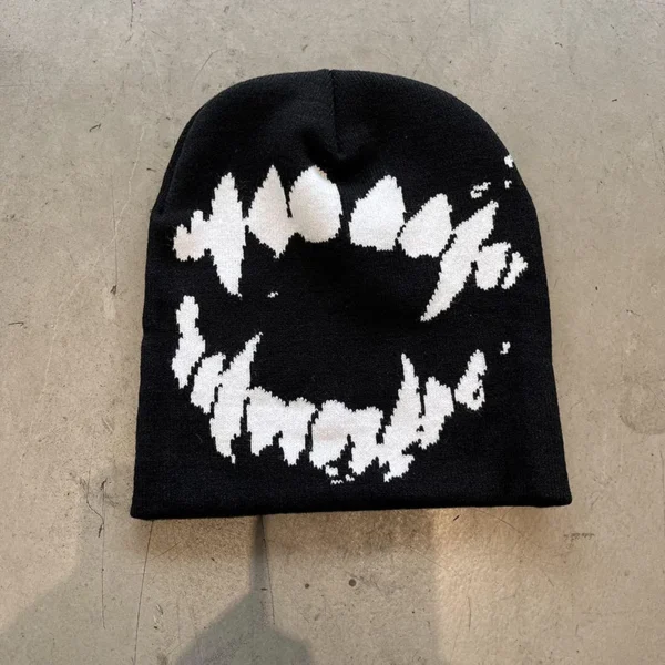 Women Hat Knitting Beanies Goth Tooth Caps Men Y2k Streetwear Winter Fashion Pullover Kpop Harajuku Vintage Warm Hip Hop Unisex - Image 5