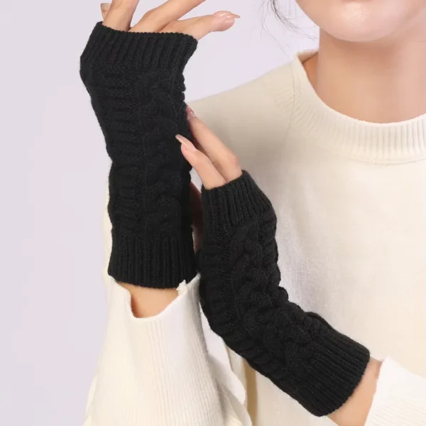 Women's half finger gloves are soft and warm in winter, with wool like knitted arm gloves and neutral black and white gloves - Image 6