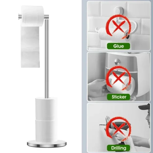 Paper Towel Holder Bathroom Stainless Steel Floor Mounted Toilet Paper Holder Single Pole Kitchen Floor Shelf Bathroom Fixtures - Image 2