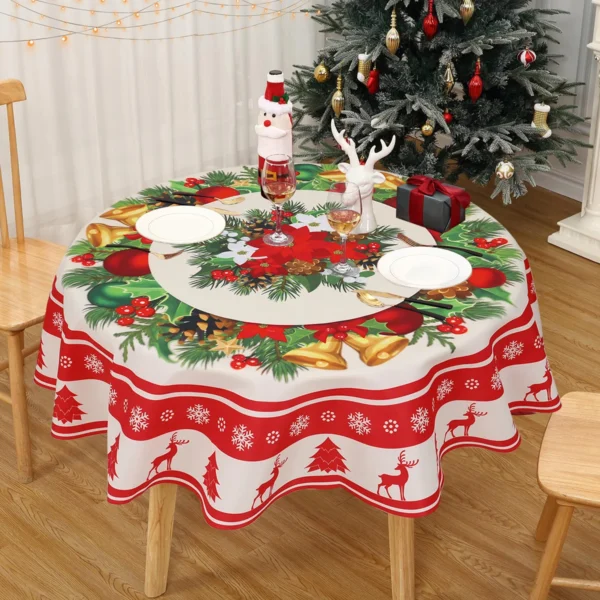 Christmas Polyester Round Tablecloth 2024 Merry Christmas Decoration For Home Xmas Gift Navidad New Year Dining Table Cover - Image 4