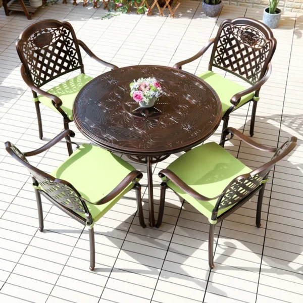 Luxury garden aluminum dining table round outdoor waterproof rustproof durable table 100cm patio table and chairs set - Image 2