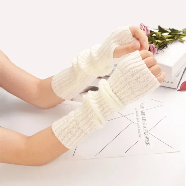 30cm Fingerless Gloves Women Winter Warm Arm Sleeve Knitted Arm Warmer Fine Mitten Casual Soft Goth Clothes Punk Gothic Gloves - Image 2