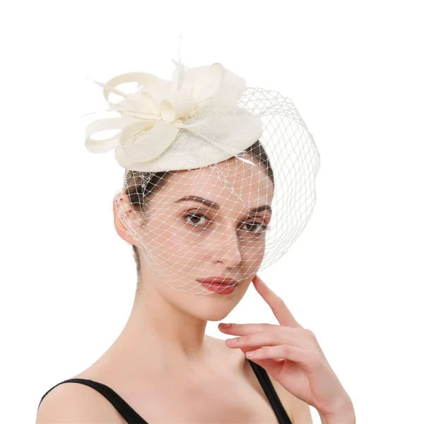 Fascinator Pillox Hat Bridal Wedding Veil Fascinator Mesh Lace Headband Tea Party Feather Fascinator Hats for Women - Image 3