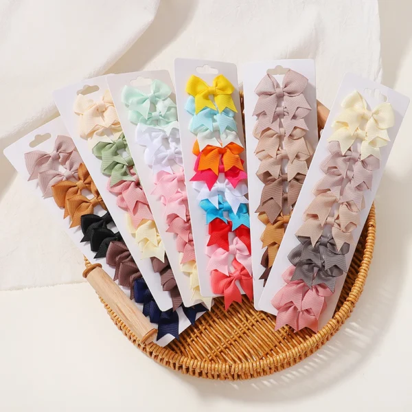 10Pcs/Set 1.9'' Solid Color Ribbon Kids Bows Hair Clips for Baby Girls Handmade Bowknot Hairpin MiNi Barrettes Hair Accessories - Image 2