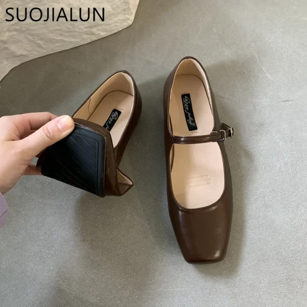 SUOJIALUN 2023 Summer New Brand Women Flats Fashion Square Toe Shallow Mary Jane Shoes Soft Casual Ballet Shoes Slingback Shoes - Image 5