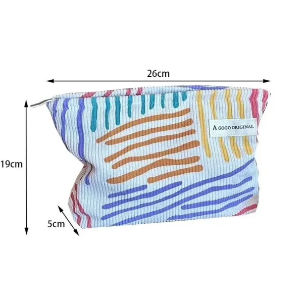 Women Travel Cosmetic Bag Fashion Corduroy Clash Color Striped Makeup Pouch Beauty Storage Cases Make Up Organizer Clutch Bag - Image 2