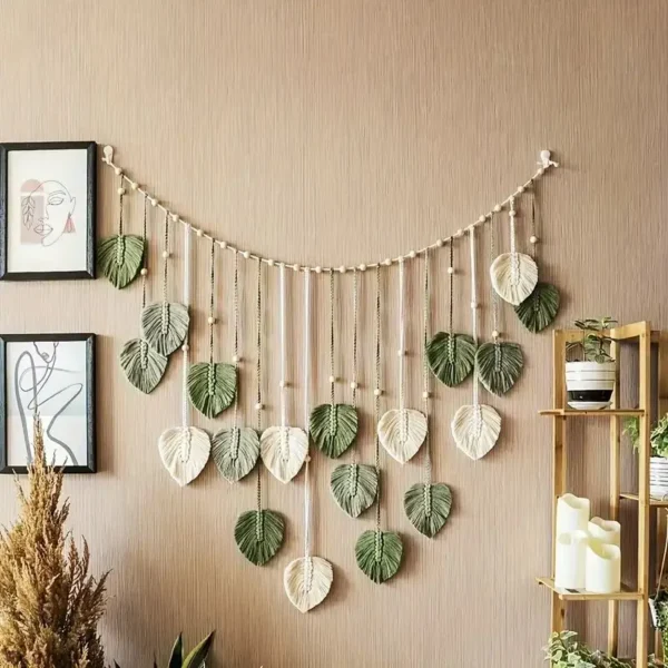 Boho Home Decoration, Macrame Tapestry Macrame Leaf Feather Wall Hanging Decor for Living Room Bedroom, Boho Wall Art Home Decor - Image 2