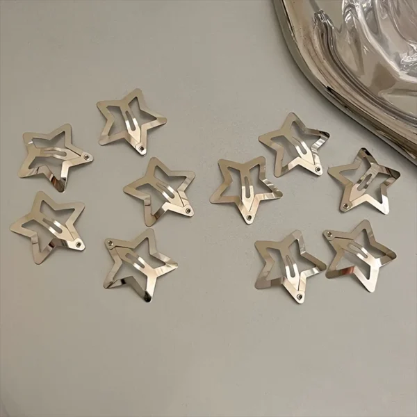 10-100pcs 1.22" Star Hair Clips 2000s Y2K Snap Hair Barrettes Non Slip Hair Accessories Silver Metal Hair Clips For Girls Women - Image 2