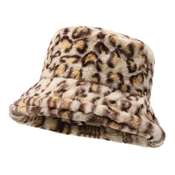 Hat Woman Winter Show Face Little Leopard Print Fisherman Hat Woman Versatile Warm Pot Hat Ins Plush Bucket Hat - Image 6