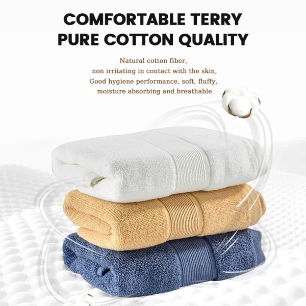 Two Sets Of Thickened Pure Cotton Household Towels That Absorb Water And Do Not Shed Hair Plain Color Face Washing Towels - Image 3