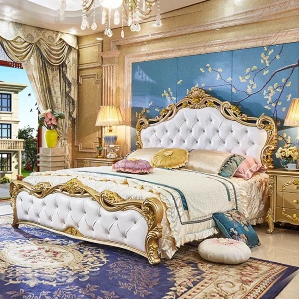 Large Princess Master Bedroom Set Double Villa High Luxury Human Bedroom Set Wooden Sleeping Letti E Mobili Nordic Furniture - Image 2