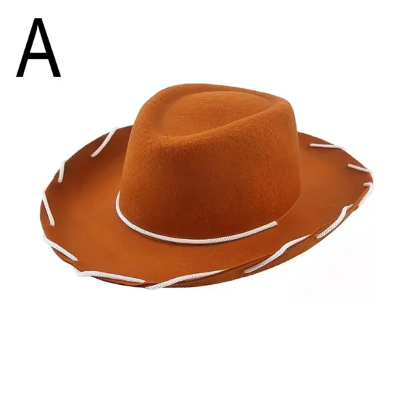 Children Brown Red Felt Woody Cowboy Hat Adjustable Western Big Brimmed Cowboy