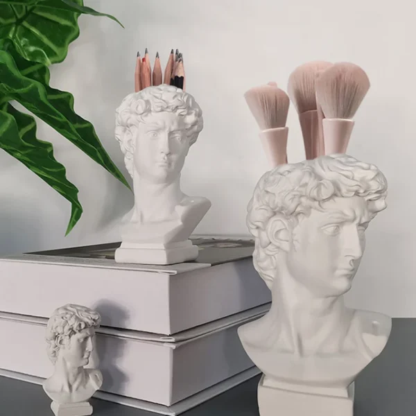 Creative Art Flower Pot Makeup Brush Storage Pen Holder David Statue Resin Medici Vase Desktop Organizer Home Decor Ornaments - Image 4