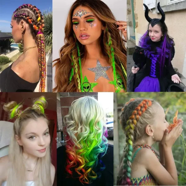 10 Pcs Colored Hair Synthetic Extensions Colorful Clip in Hair 22 inch Synthetic Straight Hair Extensions for Kids Girls Women - Image 5