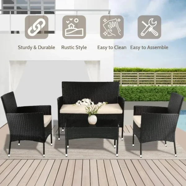 FDW Patio Furniture Set 4 Pieces Outdoor Rattan Chair Wicker Sofa Garden Conversation Bistro Sets for Yard,Pool or Backyard - Image 4