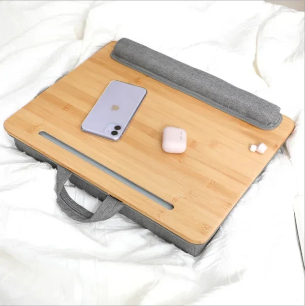 New Hot Portable Bamboo Laptop Lap Tray Bed Sofa Table with Soft Pillow Cushion - Image 2