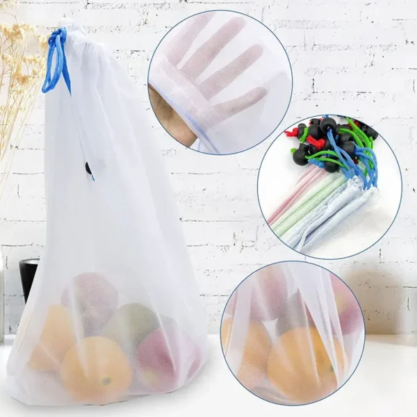 3Pcs Mesh Storage Bags Transparent Reusable Fruit Vegetable Bags Net Pocket Produce Washable Mesh Bags Kitchen Storage Baskets - Image 2