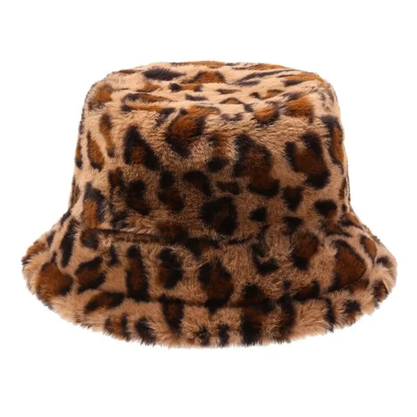 Hat Woman Winter Show Face Little Leopard Print Fisherman Hat Woman Versatile Warm Pot Hat Ins Plush Bucket Hat - Image 2