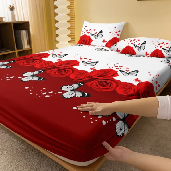 1 Piece of Floral and Butterfly Sing Pattern Frosted Bedsheet, Bedroom Printed Bedspread, Bedding (Excluding Pillowcases) - Image 2