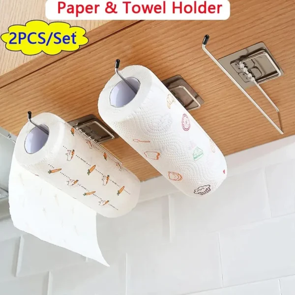 2pcs Kitchen Tissue Holder, Non Perforated Stainless Steel Toilet Paper Holder, Tissue Dispenser