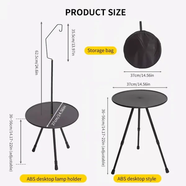 WESTTUNE Camping Round Table with Light Stand Ultralight Portable Folding Table with Adjustable Legs for Picnic Indoor/Outdoor - Image 5