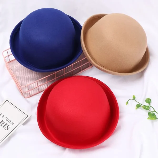 Spring Summer Vintage British Jazz Curling Top Hat Retro Fedoras Hats for Women Couple Ball Cap Curling Round Top Hat - Image 3