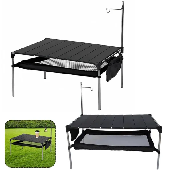 Camping Aluminum Alloy Table Folding Compact Beach Table with Large Storage Organizer Carrying Bags Ultralight with Light Pole - Image 4