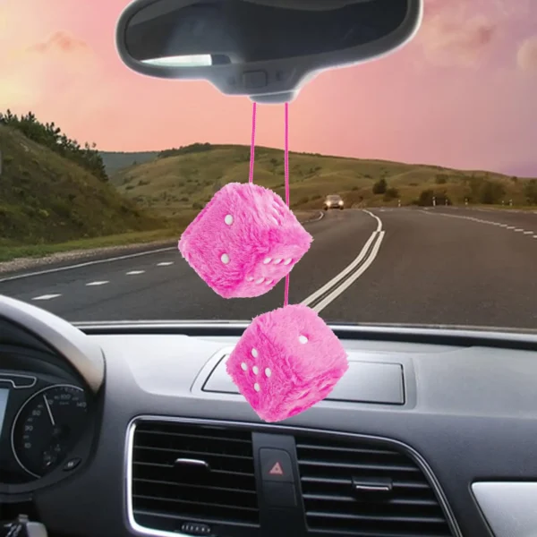 Fuzzy Dice for Car Mirror Pair of 2.7?? Retro Square Fuzzy Plush Dice with Dots for Hanging Car Accessories Interior Fluffy - Image 5