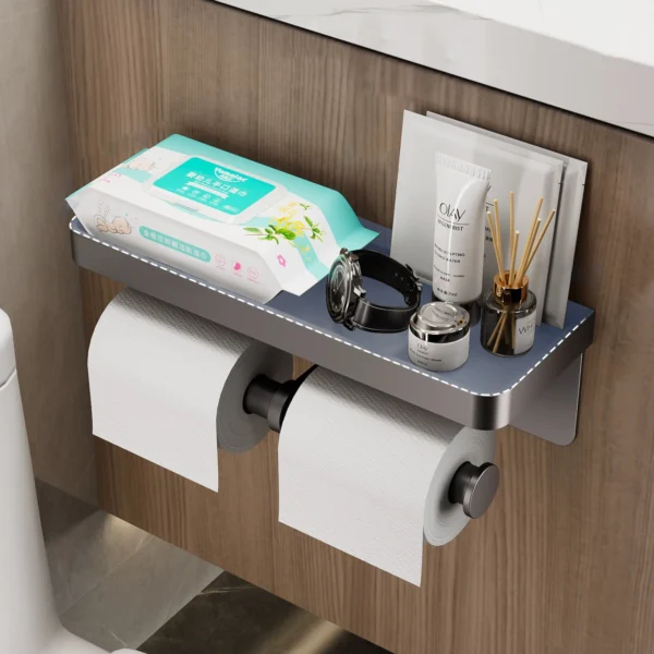 Aluminum Alloy Paper Holder Wall-Mounted Toilet Roll Paper Holder No Drilling Bathroom Kitchen Paper Holder - Image 5