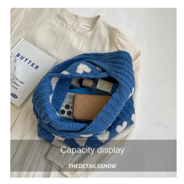 1PC New Knitted Bag Women's Summer Handmade Woolen Knitted Underarm Knitted Bag Love Shoulder Bag - Image 2