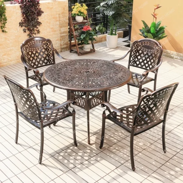 2024 Newest Outdoor Patio Dining square table Chairs Metal cast aluminium Round Table Furniture for Garden Yard - Image 2