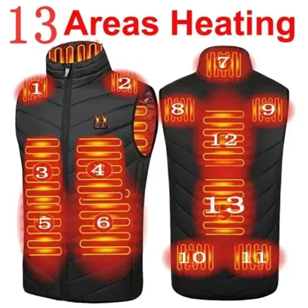 21/13/9Areas Self Heating Vest Jacket Heated Winter Men Womens Heated Jacket Tactical Heating Vest Body Warmer Coat with  Gloves - Image 2