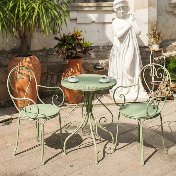 European Retro Iron Garden Furniture Sets Outdoor Courtyard Garden Balcony Table and Chair Set cafe Dining Table and Chairs Z - Image 3