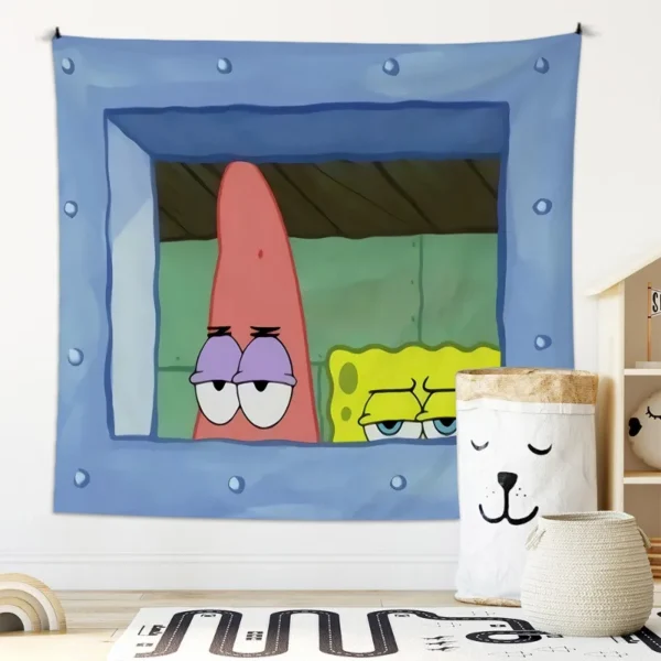 Octopus Brother SpongeBob SquarePants Cartoon Hanging Cloth  Bedroom Wall Decoration Background Cloth Cute and Funny Tapestry - Image 2