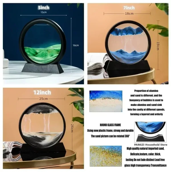 3D Moving Sand Art Picture Round Glass Deep Sea Sandscape Hourglass Quicksand Craft Flowing Sand Painting Office Home Decor Gift - Image 5