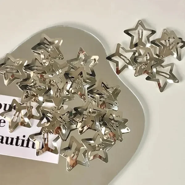 10/25/50/100/200pcs Sliver Y2K Star BB Hair Clips for Girl Metal Snap Hairpins Barrettes Women Filigree Styling Hair Accessorie - Image 3