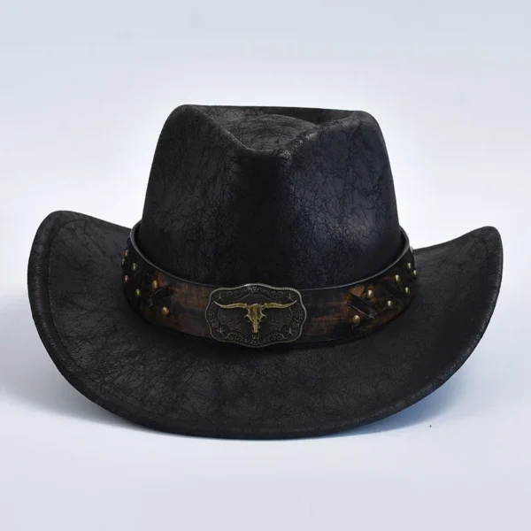 Men Women Western Cowboy Hats Faux Leather Vintage Gentleman Cowgirl Jazz Hats Sombrero Hombre - Image 4