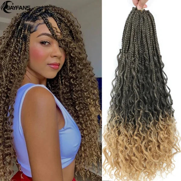 Jayfans 1- 8 Packs Ombre Bohemian Box Braids Crochet Hair With Curly Ends 14 18 24 Inch Synthetic Goddess Braids Hair Extensions - Image 3